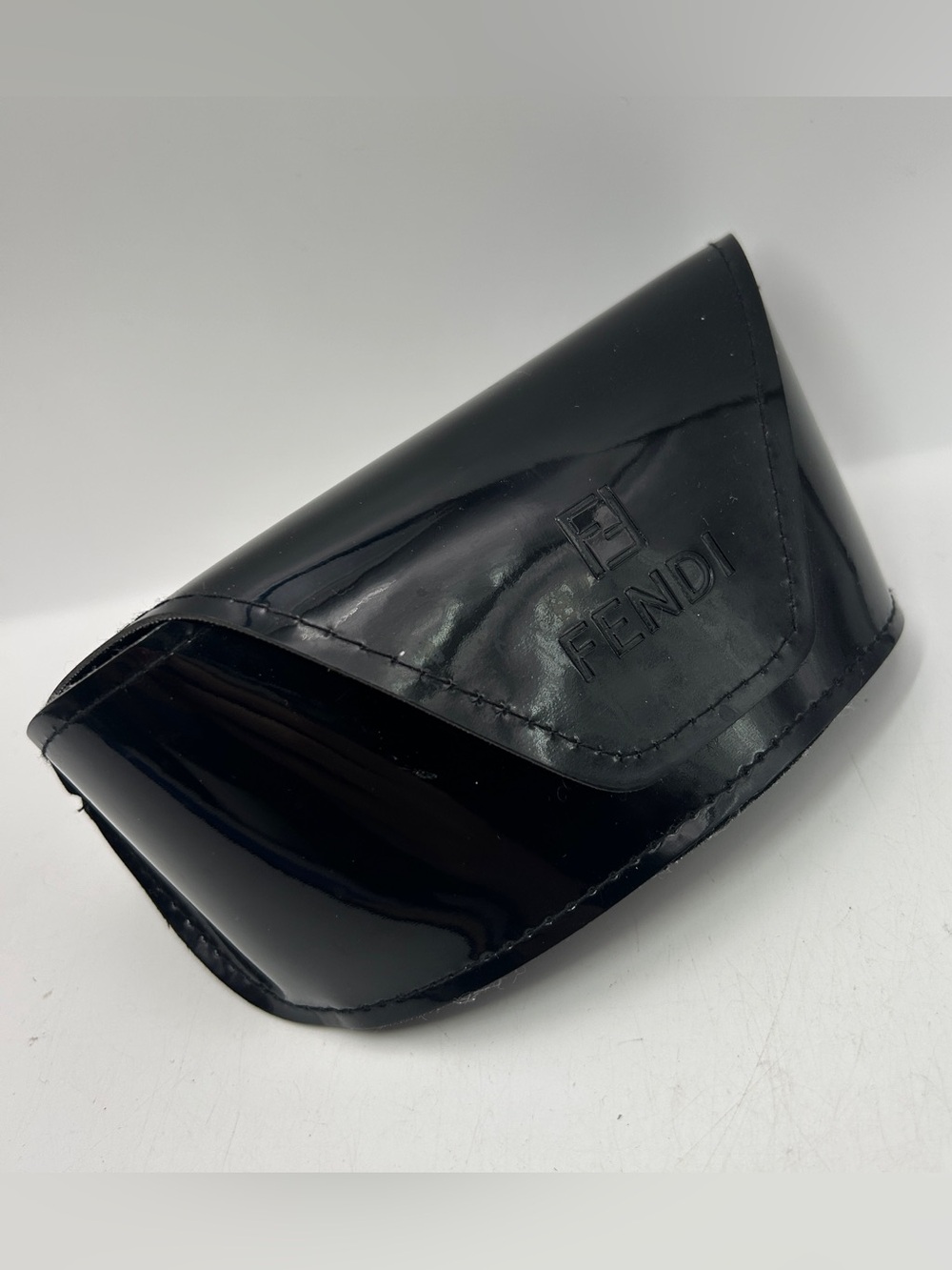 Fendi sunglasses case black patent leather soft shell fold over travel